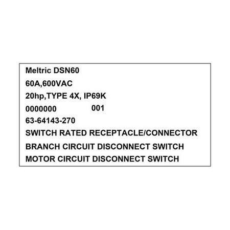 Meltric 63-64143-270 RECEPTACLE AUXILIARY SWITCH 63-64143-270